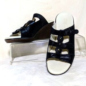 Women's SAS Ginger Wedge Slide/Sandal Black Sparkly, Leather, Made In USA Sz 8 M